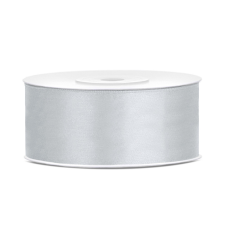Szaténszalag, ezüst, 25mm/25m (1 db / 25 lm) dekorációs kellék