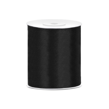 Szaténszalag, fekete, 100mm/25m (1 db / 25 lm) dekorációs kellék
