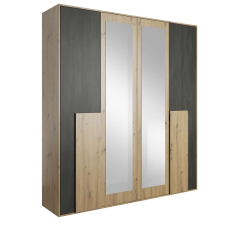  Szekrény tükörrel 2D, artisan tölgy/fekete norvég fenyő, BAFRA bútor