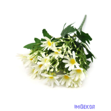  Szeldelt virágú margaréta csokor bogyóval 33cm - Fehér dekorációs kellék