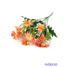  Szeldelt virágú margaréta csokor bogyóval 33cm - Korall dekorációs kellék