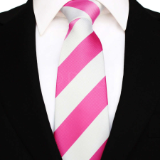  Széles csíkos - pink/fehér nyakkendő