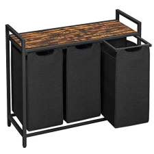  Szennyestartó, kihúzható és levehető ruhatartó zsákkal 3x38L, rusztikus, fekete bútor