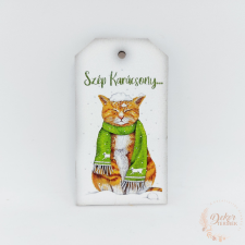  Szép karácsony fa tábla - cicás dekorációs kellék