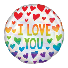 Szerelem I love You Rainbow, Szeretlek fólia lufi 43 cm party kellék