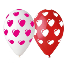 Szerelem Red-White Heart, Szív léggömb, lufi 5 db-os 12 inch (30 cm) party kellék