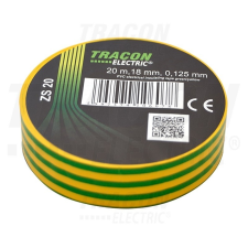  Szigetelőszalag, zöld-sárga, 20 m x 18 mm, PVC, 0-90°C Tracon (ZS20) villanyszerelés