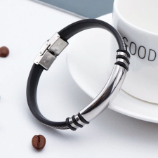  Szilikon és nemesacél férfi karkötő, ezüst-fekete - gravírozható 2. karkötő