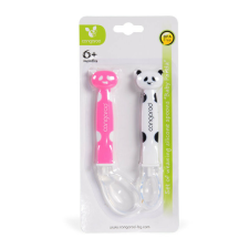 Szilikon kanál szett 2 db-os Panda pink/fehér babaétkészlet