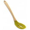  Szilikon tálalókanál, fa nyéllel, szűrős (12709)