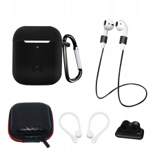 Szilikon Tok Szett Airpods 2/1-Hez + Fekete Karabiner Tok fülhallgató, fejhallgató tok