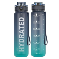 Színátmenetes, Feliratos Kulacs Szivárgásmentes Kupakkal - 1000 ml - Fekete/Türkiz kulacs, kulacstartó