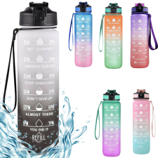 Színátmenetes motivációs kulacs idézetekkel és időskálával (1000 ml) - Fehér/Fekete kulacs, kulacstartó