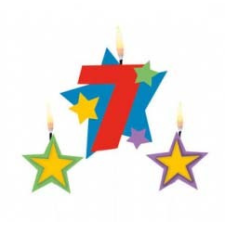 Színes 7-es számgyertya csillagokkal party kellék