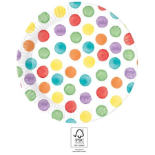 SZÍNES Color Party Dots, Színes papírtányér 8 db-os 23 cm FSC party kellék