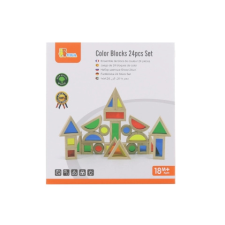 Színes fa építőkockák 24 darabos készlet puzzle, kirakós