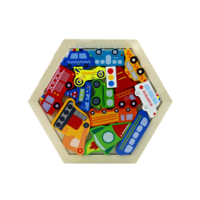 Színes fa kirakós játék járművek 15 elemmel puzzle, kirakós