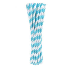 SZÍNES Light Blue Stripes, Kék papír szívószál 24 db-os party kellék