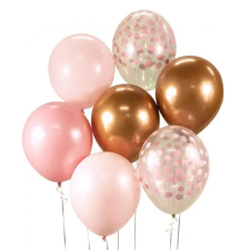 SZÍNES Pink-Copper, Rózsaszín-Réz léggömb, lufi szett 7 db-os 12 inch (30cm) party kellék
