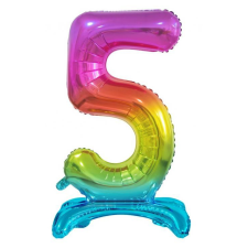 Színes Rainbow 5-ös szám fólia lufi talppal 74 cm party kellék