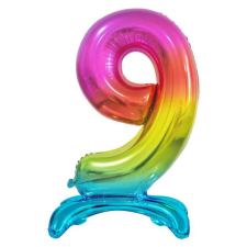 Színes Rainbow 9-es szám fólia lufi talppal 74 cm party kellék