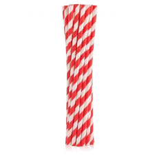SZÍNES Red Stripes, Piros rugalmas papír szívószál 12 db-os party kellék