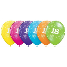 SZÍNES Színes Happy Birthday 18 Pastel Mix léggömb, lufi 6 db-os 11 inch (28cm) party kellék