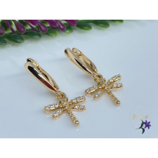  Szitakötős antiallergén fülbevaló apró cirkónia kövekkel 18K fülbevaló