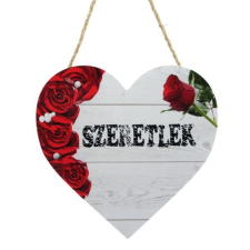  Szív tábla rózsás Szeretlek 17cm 8491 - Falikép grafika, keretezett kép