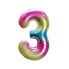  Szivárvány Rainbow 3-as szám fólia lufi 85 cm party kellék