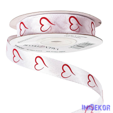  Szívecskemintás szatén szalag 16mm x 20m - Fehér dekorációs kellék