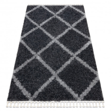 Szőnyeg BERBER UNION 3482 rácsozat szürke Rojt shaggy bozontos 140x190 cm lakástextília
