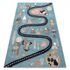  Szőnyeg FUN Route gyerekeknek, utca, állatok kék 120x170 cm