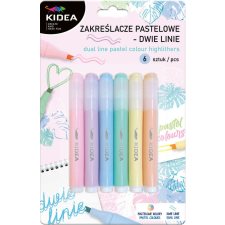 Szövegkiemelő, 6 db/csomag, dupla vonalú heggyel, Kidea, pasztell filctoll, marker