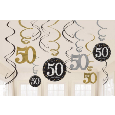 Születésnap Happy Birthday Gold 50 Szalag dekoráció 12 db-os szett party kellék