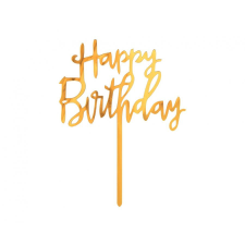 Születésnap Happy Birthday Gold, Arany torta dekoráció, topper 14 cm party kellék