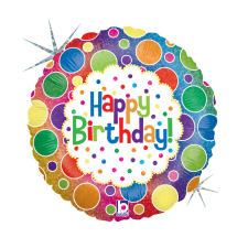 Születésnap Happy Birthday Rainbow Dots Holo fólia lufi 46 cm party kellék