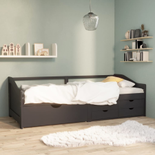 szürke 3 személyes tömör fenyőfa kanapéágy fiókokkal 90x200 cm ágy és ágykellék