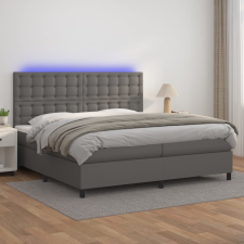 szürke műbőr rugós ágy matraccal és LED-del 200x200 cm ágy és ágykellék
