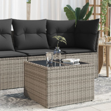 szürke polyrattan üveglapos kerti asztal 55 x 55 x 37 cm kerti bútor