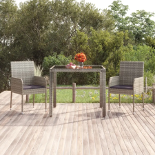  Szürke polyrattan üveglapos kerti asztal 90 x 90 x 75 cm kerti bútor