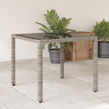 szürke polyrattan üveglapos kerti asztal 90 x 90 x 75 cm kerti bútor