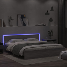  Szürke sonoma színű ágykeret fejtámlával és LED-del 180x200 cm ágy és ágykellék