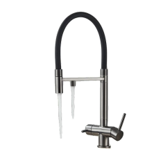  Szűrött vízkonyhák csaptelep, kettős fogantyú kialakítása, tartós sárgaréz felépítés, Fegyverszürke csaptelep