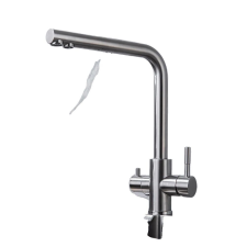  Szűrt konyhai csaptelep, rozsdamentes acél, kettős fogantyú, SSD001 csiszolt csaptelep