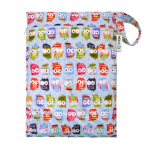 T-tomi vízálló PUL pelenkatároló zsák két zsebbel, Kék bagoly mosható pelenka