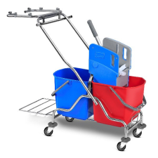  Takarítókocsi fém vázas 2x25 L vödrös + prés + szemeteskosár tartó takarító és háztartási eszköz