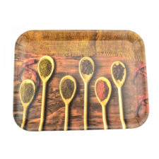  Tálca 34*23,5*2 cm mûanyag fakanál + fûszerek mintás M40327 konyhai eszköz
