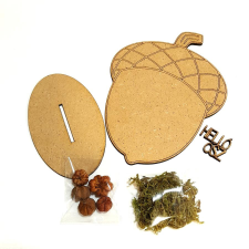  Talpas makk felirattal, tökbogyókkal és mohával. Makk mérete: 12x16 cm dekorációs kellék