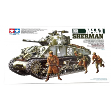 tamiya 1/35 M4A3 Sherman tank modell 105mm Howitzer löveggel és figurákkal makett